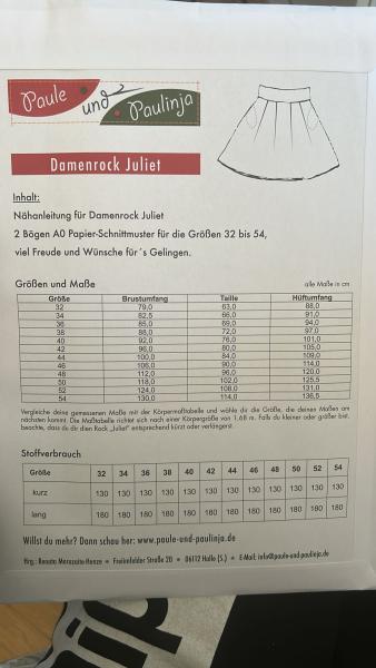 Damenrock  "Juliet" Papierschnittmuster 32-54